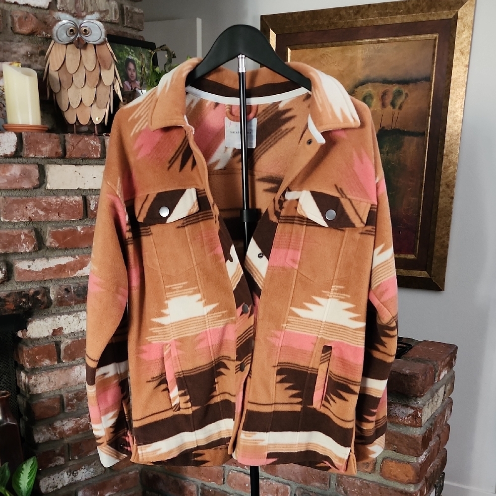 Thread & Supply Tan Brown Pink Aztec Western Jacket Shacket